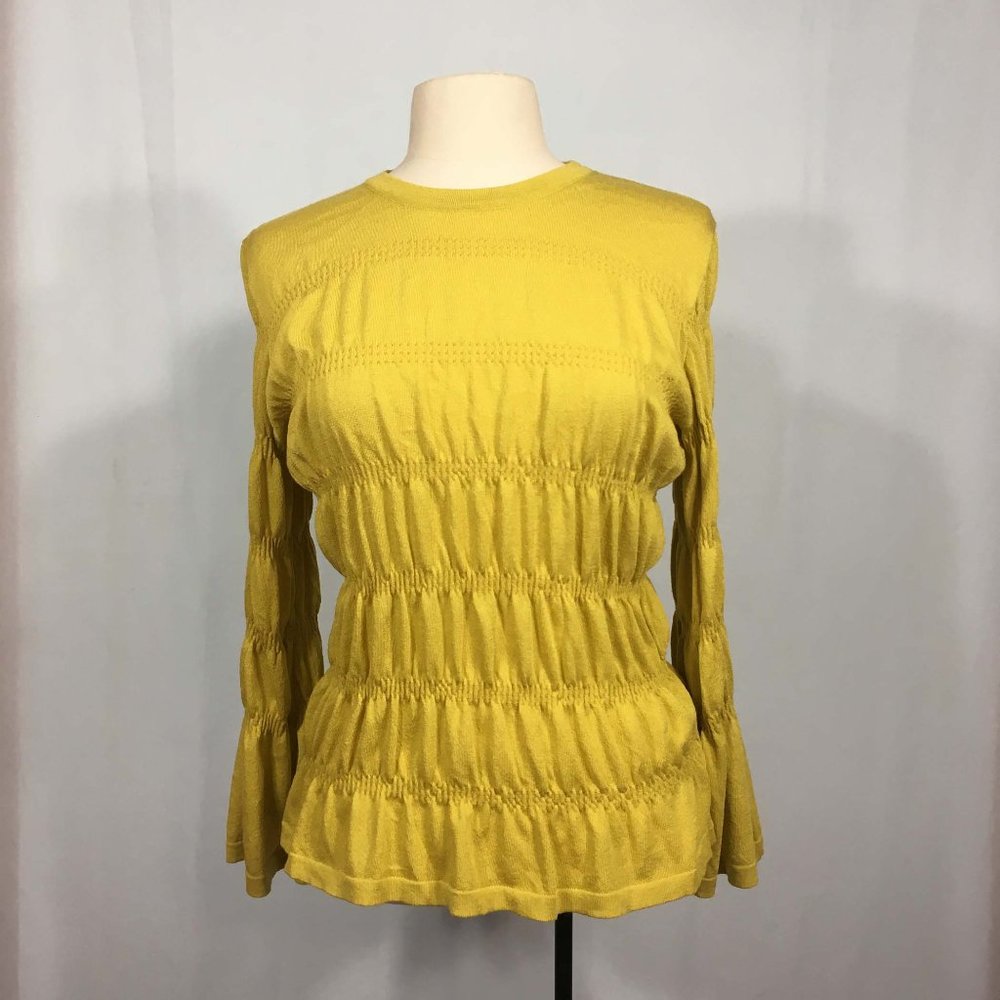 Reba Mustard Yellow Lightweight Knit Rusched Top‎ L